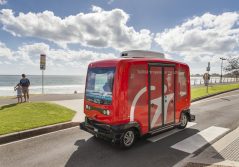 Transdev autonomous vehicle beachside in Australia