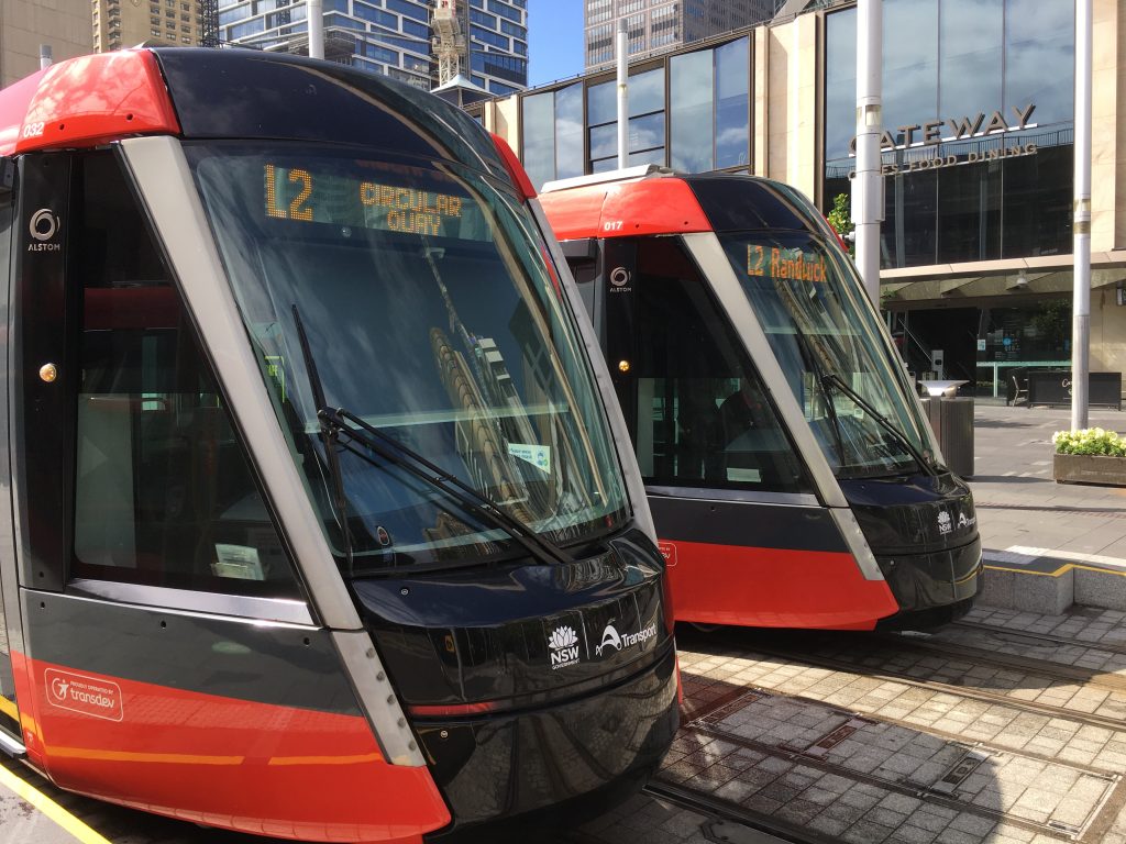 Light Rail vehicles side by side