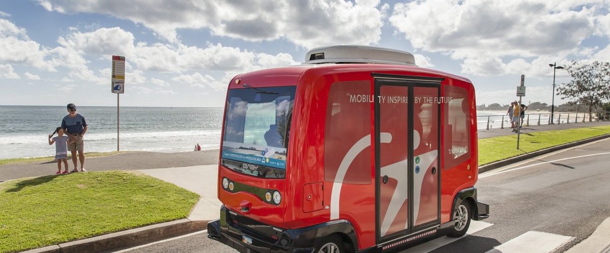 Transdev autonomous vehicle beachside in Australia