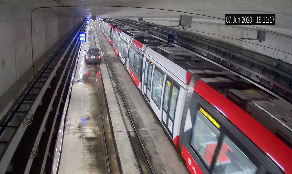 Image of car in light rail tunnel