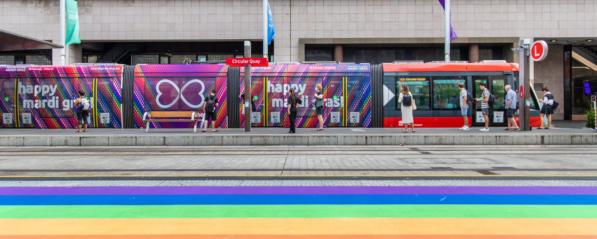 Mardi gras themed Sydney Light Rail image