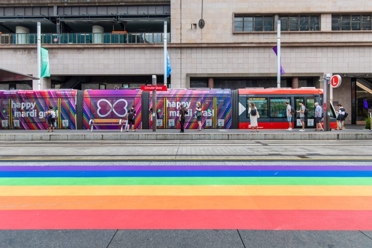 Mardi gras themed Sydney Light Rail image