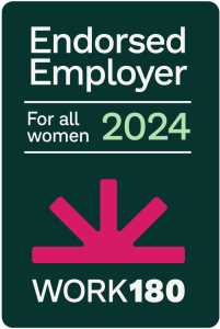 A badge given by Work180 to show that Transdev is an endorsed employer of all women in 2024.